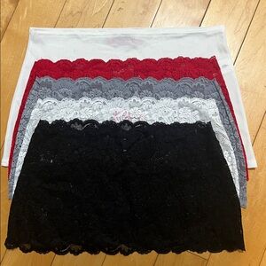 Set of 5 Bandeau Bands - Solid White, Black, White, Grey & Red Lace